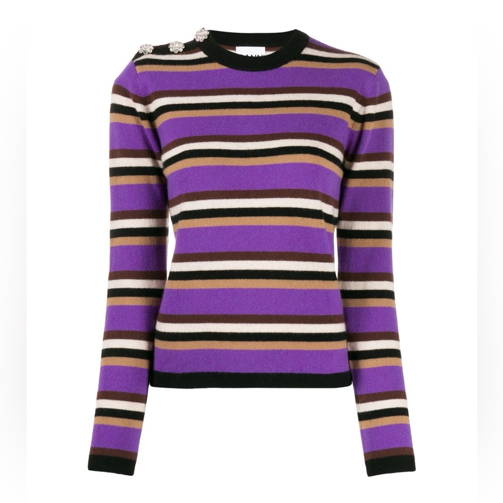 Ganni Cashmere Striped Jumper with jewel accent buttons💎💜💎